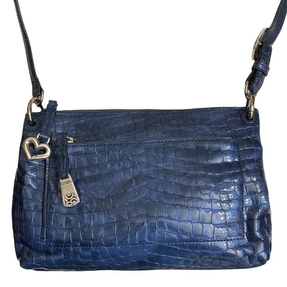 Brighton Cherie blue croc embossed leather messenger crossbody shoulder bag - Picture 1 of 12